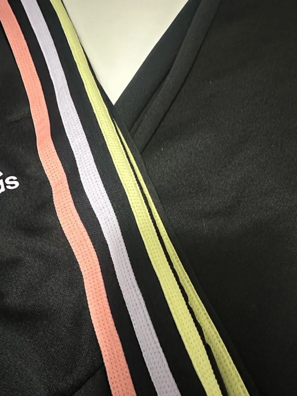 adidas Kids Black Joggers with Pink, Lavender & Yellow Side Stripes - Picture 3 of 6